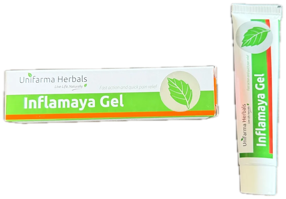 Inflamaya Gel: 30-g-Tube neben der Schachtel